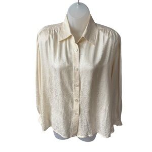 Vtg 80s silk Doncaster Cream paisley Patterned Button-Down Shirt women medium